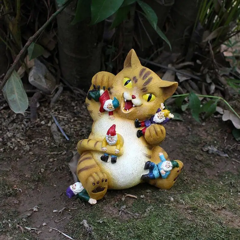 

Cute Resin Cat Eating Dwarf Ornaments Creative Cat Statue Landscape Kitten Figurine Characters Toys For Home Garden Decoration