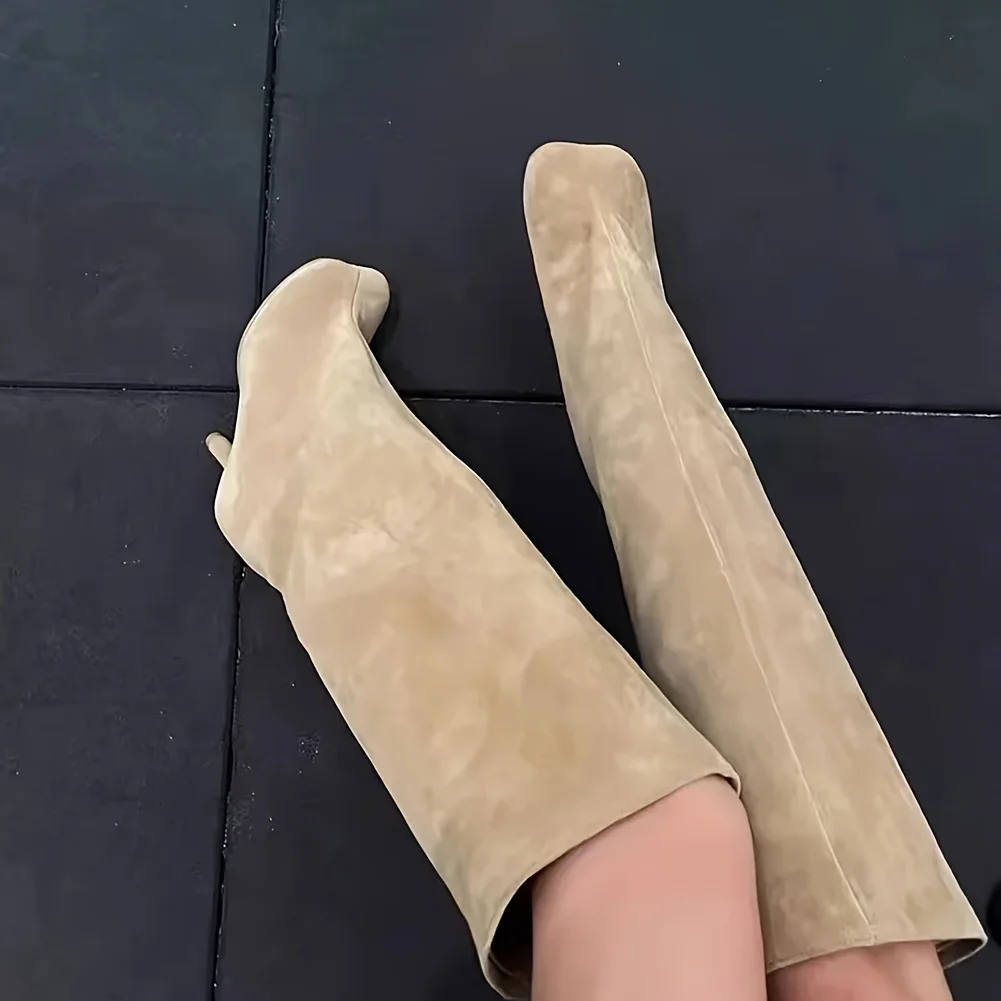 Nina Knee-High Square-Toe Suede Boot