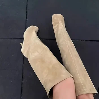 Nina Suede Knee High Square Toe Boots 1