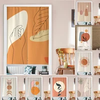 Nordic Morandi Abstract Doorway Curtain Room Plant Leaf Noren Linen Drapes Japanese Style for Partition Curtain Home Decoration 1