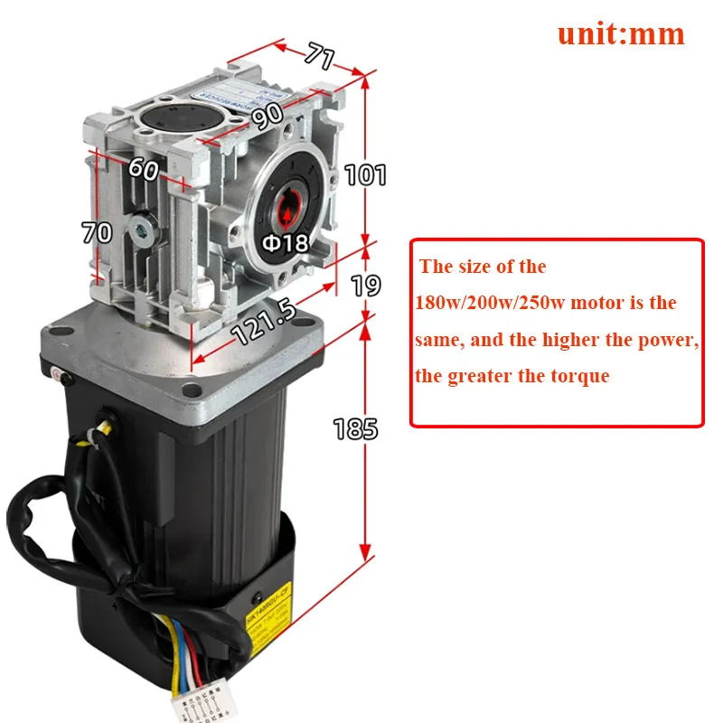 180W 200W 250W AC 조정 가능한 기어박스 모터(NMRV040 터빈 감속기 및 속도 컨트롤러 세트 포함), 컨베이어용 출력 구멍 18mm