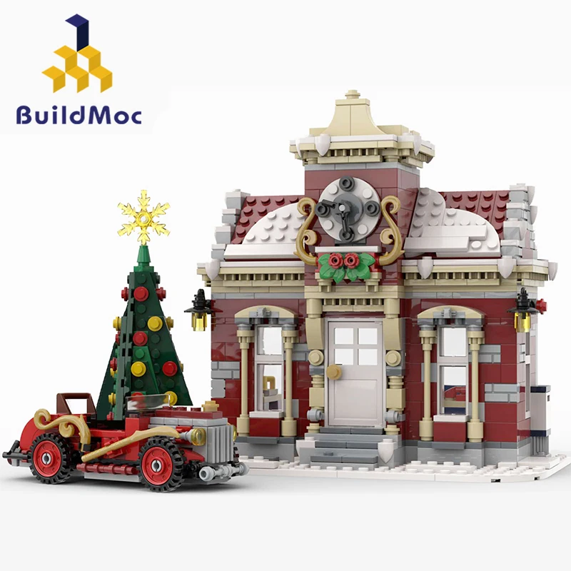 Buildmoc Little Winter Town Hall Building Blocks Set Architettura Di Natale Edificio Casa Mattoni Giocattolo Bambini Compleanno Regalo Di Natale
