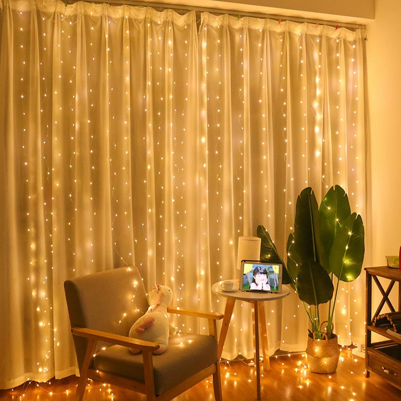 thumbnail image 1 of 3/4/6M USB Curtain Lights Indoor Waterfall Fairy String Lights Led Bedroom Lights Decoration Wedding Christmas Party Holiday, 1 of 5