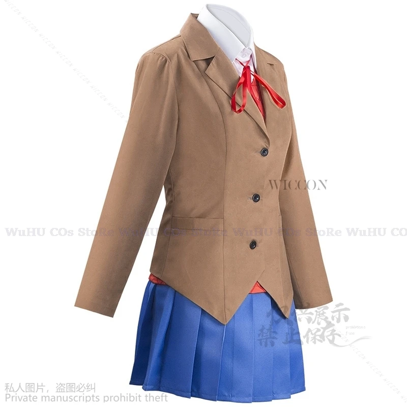 애니메이션 도키 도키 문학 클럽 모니카 코스프레 의상, 사요리 유리 나츠키 할로윈 의상, 여성 원피스 신발, 가발 포함