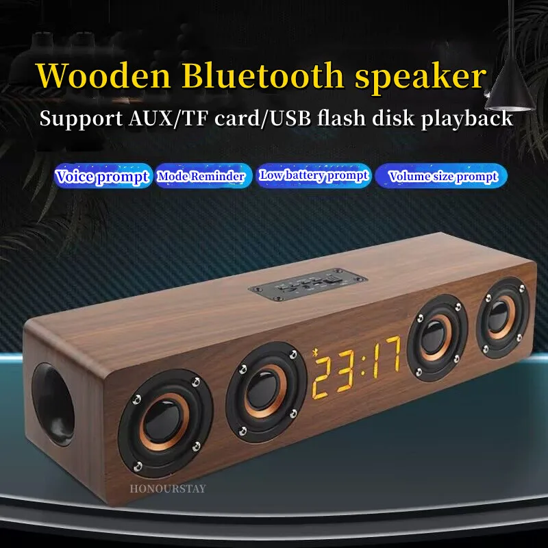 20W木製スピーカー,Bluetoothスピーカー,4スピーカー,TVサウンドバー,ボーダー,ホームシアターサウンド,時計,PC/TV用アラーム