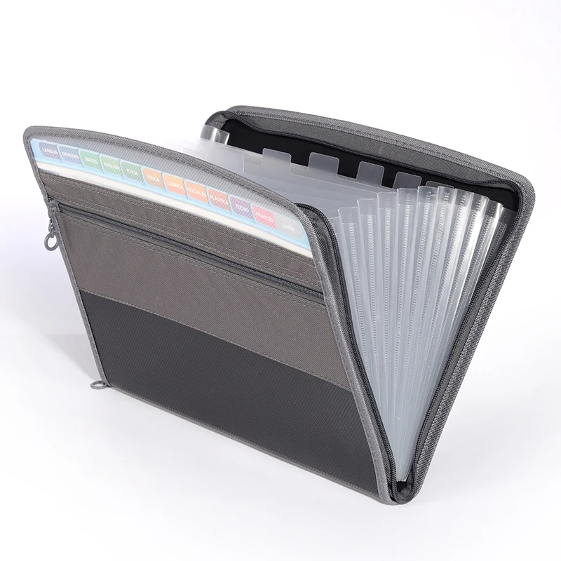 Accordion File Organizer with Safe Zipper 13 Pocket Expanding File Folder with Front Pencil Pouch Stationary Organizer Pouch