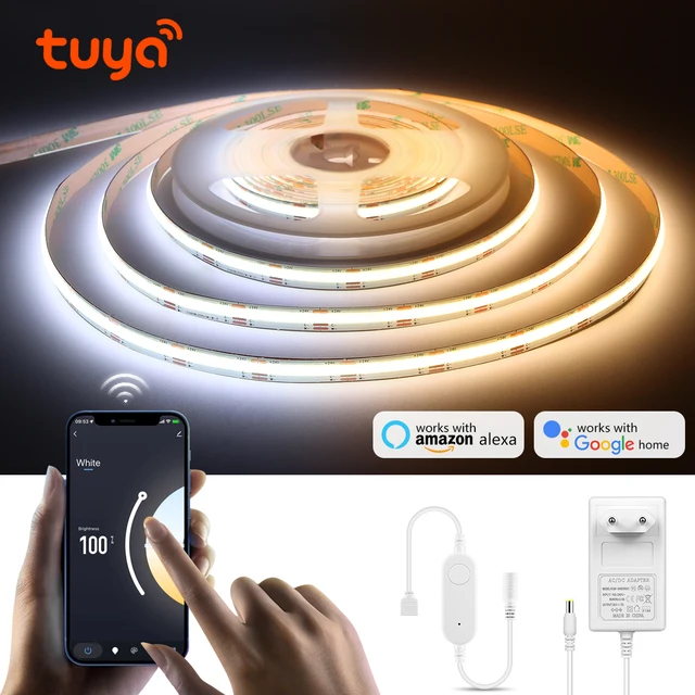 3M 5M Tuya Smart Life WiFi COB CCT LED Strip Light DC24V 2700K-6500K Dimmable LED Lamp Tape Ribbon Work With Alexa Google Home
