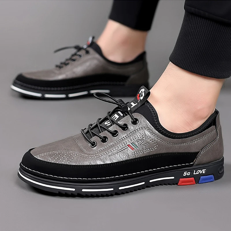 Men's Casual Leather Loafers Slip-on Plus Size Outdoor Sneakers Round Toe Comfortable Business Fashion High Quality Dress Shoes