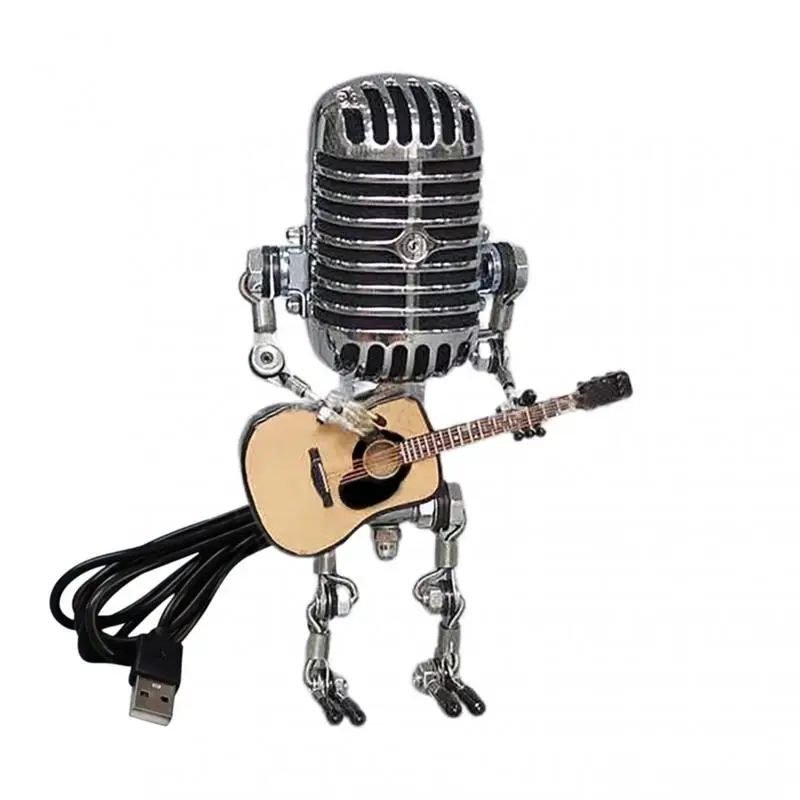 Vintage Microphone Robot Lamp Play Guitar Desk LED Lamp Lights Vintage Miniatures Crafts Lighting Office Home Decoration