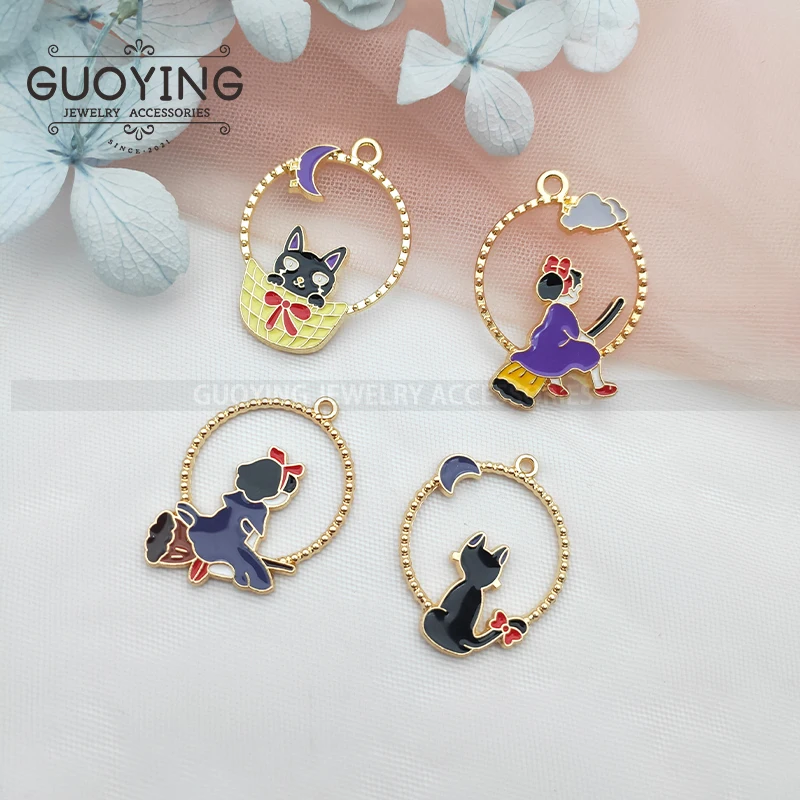 

10pcs Alloy Dripping Oil Charm Halloween Charms Cat Witch DIY Jewelry Accessories He Witch Black Cat Back View Bow Pendant