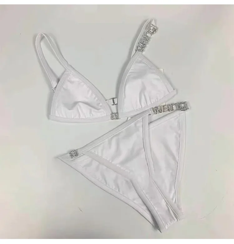 

White Pure Cotton Panties Underwear Swimsuit Set Wang Bikinis Set for Ladies 2022 New Summer Crystal Letter Decoration Female