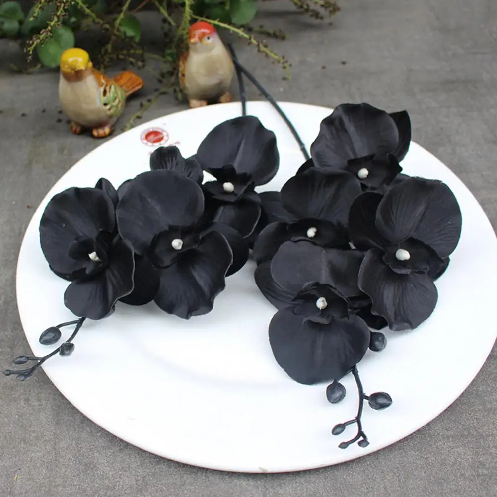 1PC Artificial Flower Simulation Floral Fabric Black Phalaenopsis Fake Flower Plastic Phalaenopsis Flower Home Decoration