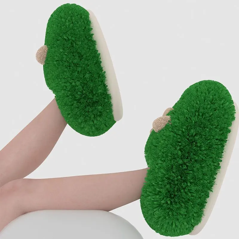 Women Furry Cartoon Slippers Winter Warm Plush Girls Home Slippers Funny Fluffy Wrap Heel Ladies Indoor Slides Floor Shoes