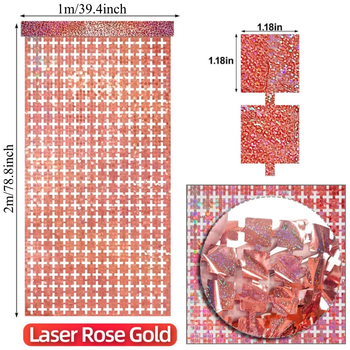 Sparkling Square Glitter Curtain Backdrop - Gold, Silver & Pink Shimmer Wall Decor