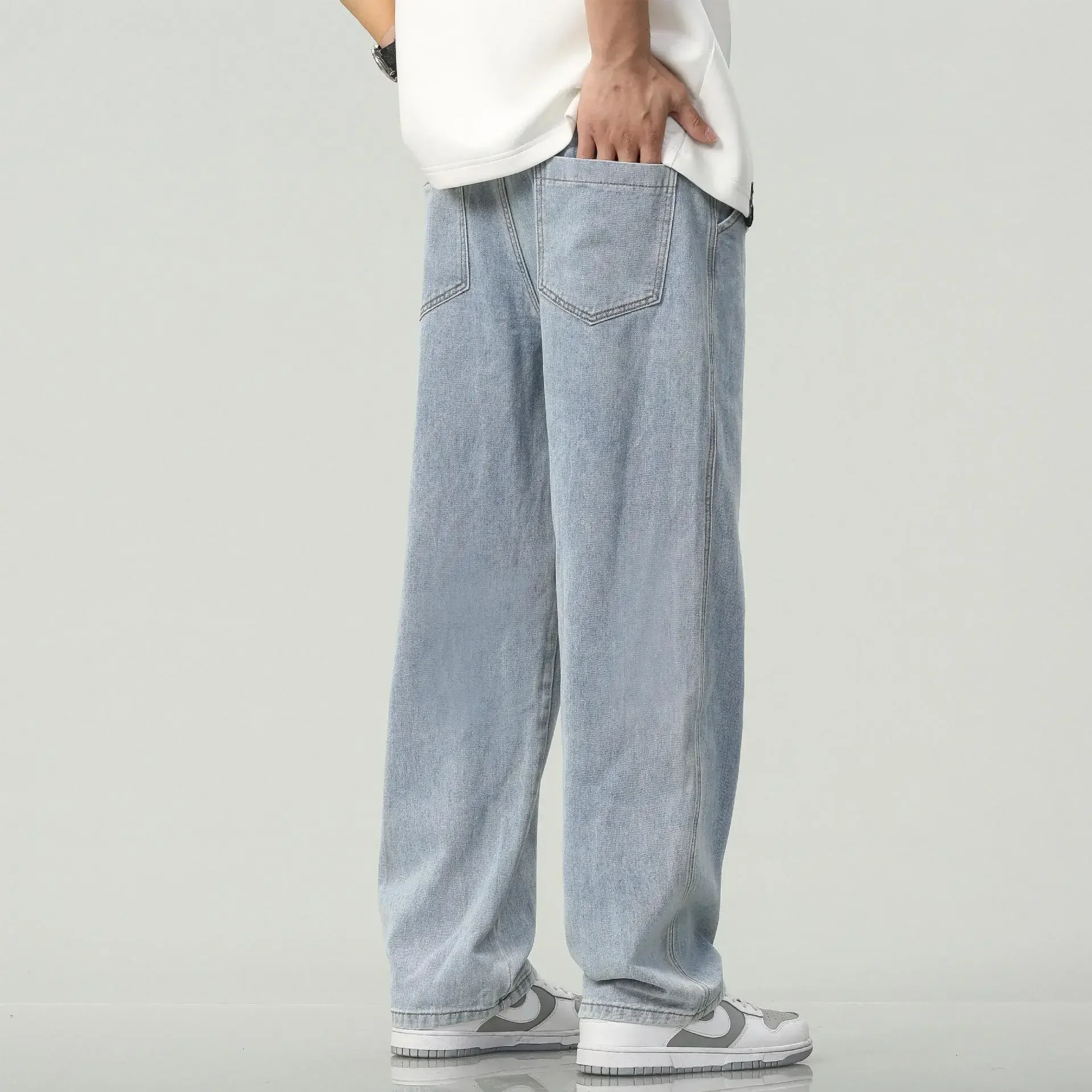 Adolescent Extra Long 118CM Jeans 190CM Tall Men Loose Wide Leg 3XL 4XL Overlong Trousers Male Autumn Ultralong Lengthen Pants