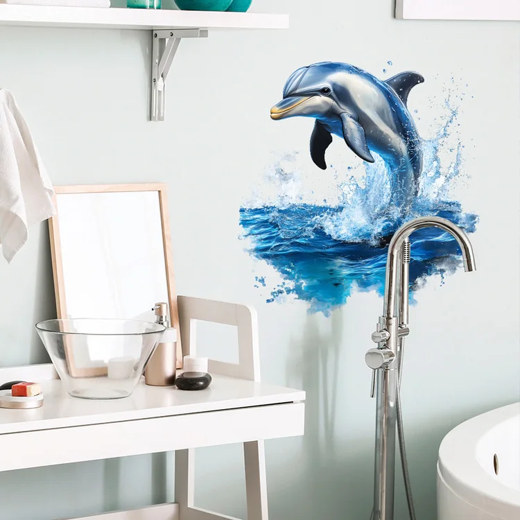 Kreative Delfin-Wandaufkleber Wohnzimmer-Hintergrund-Dekoration Wandbild Badezimmer Badewannen-Hintergrund Heimdekoration Verschönernde Aufkleber – Detail 6