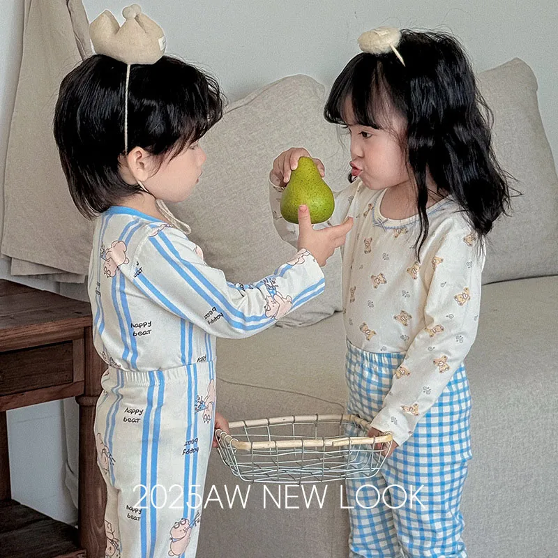 Autumn Kids Pajamas Set Cartoon Bunny Floral Girls Loungewear