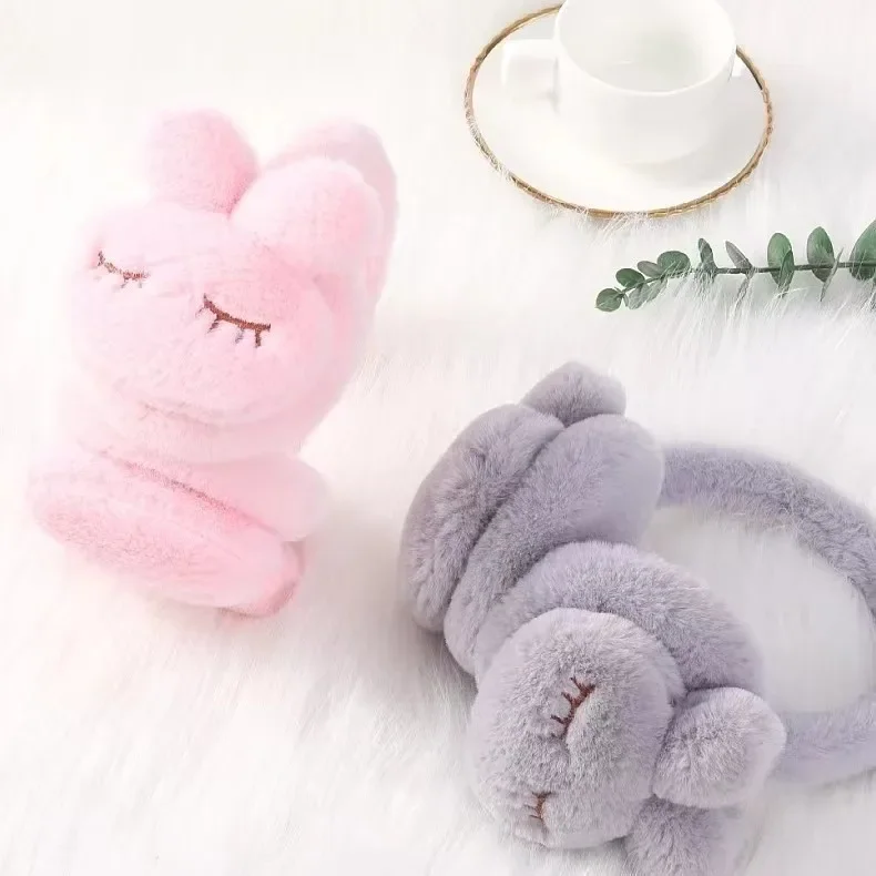 Winter Cute Closed Eyes Rabbit Earmuffs Girl Korean Version Cute Ear muffs Student Warm Ear Cover Parent-child Protection