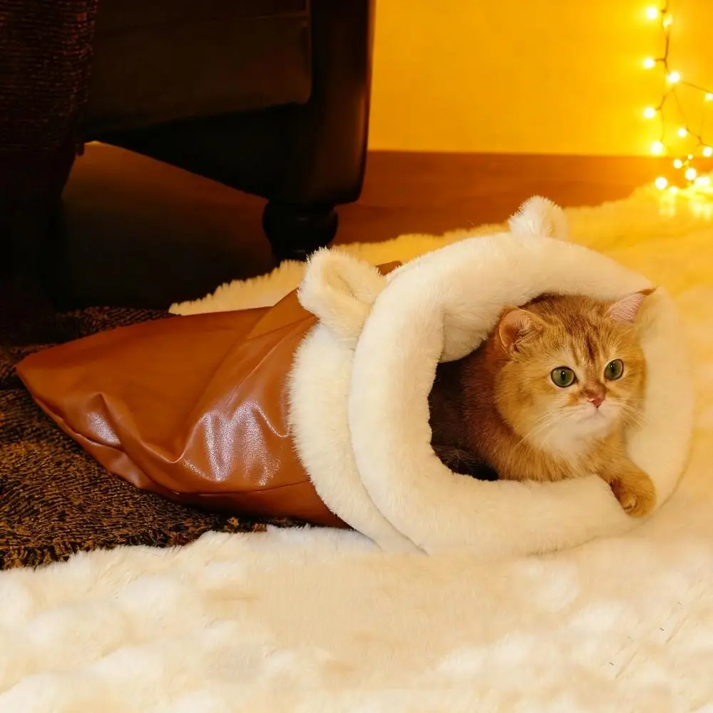 Fluff Pocket Shape Warm Cat Sleeping Bag Comfortable Winter Pet Bed Self-Warming Semi-Enclosed Puppy Cave for Cats Puppy