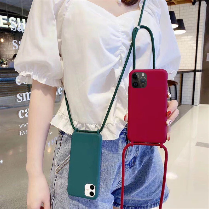 

Crossbody Necklace Lanyard Cord Phone Case For iPhone 15 14 Plus 13 12 Mini 11 Pro XS Max XR X Silicone Soft TPU Back Cover