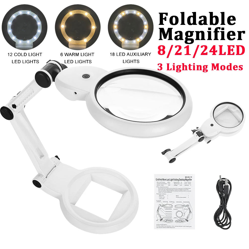 Lighted Desk Magnifying Glass Lamp with Light on Stand Led Portable Pocket  Magnifier Visor Folding 3X for Reading, Hobby - AliExpress