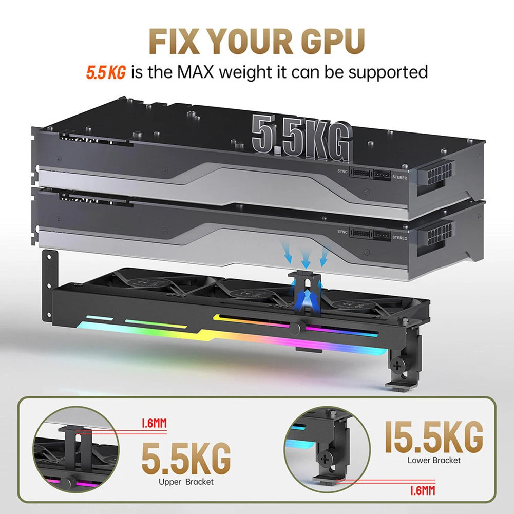2 in 1 Graphics Card Radiator with 3x80mm Fans 5V 3Pin ARGB RGB LED Graphics Card Holder PCI Mount Bracket