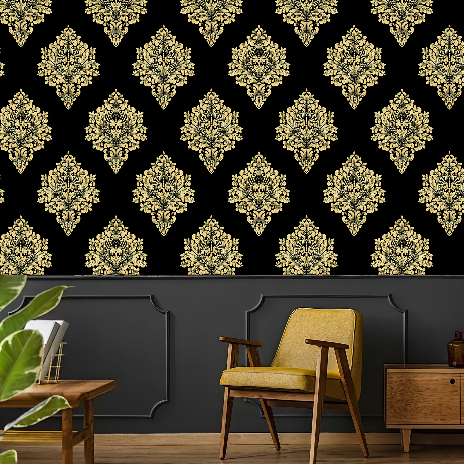 Retro Black Gold Damascus PVC Wallpaper Vintage Peel And Stick Vinyl Wall Decor Refrigerator Furniture Cabinet Sticker black gold luxury embossed texture 3d damask wallpaper for wall roll washable vinyl pvc european damascus wall paper red blue