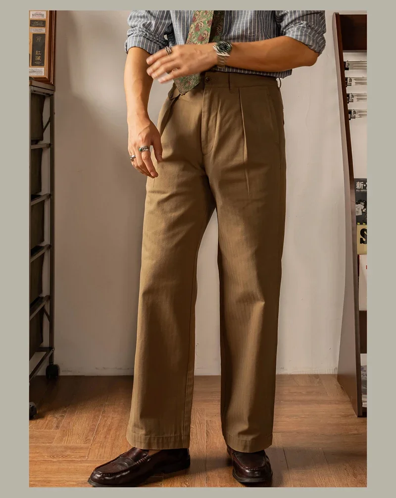 남성용 레드 토네이도 바지, HBT 장교 바지, 하이라이즈 레트로 유니폼, 와이드 레그 스트레이트 바지, 야외 캠핑 하이킹 바지 