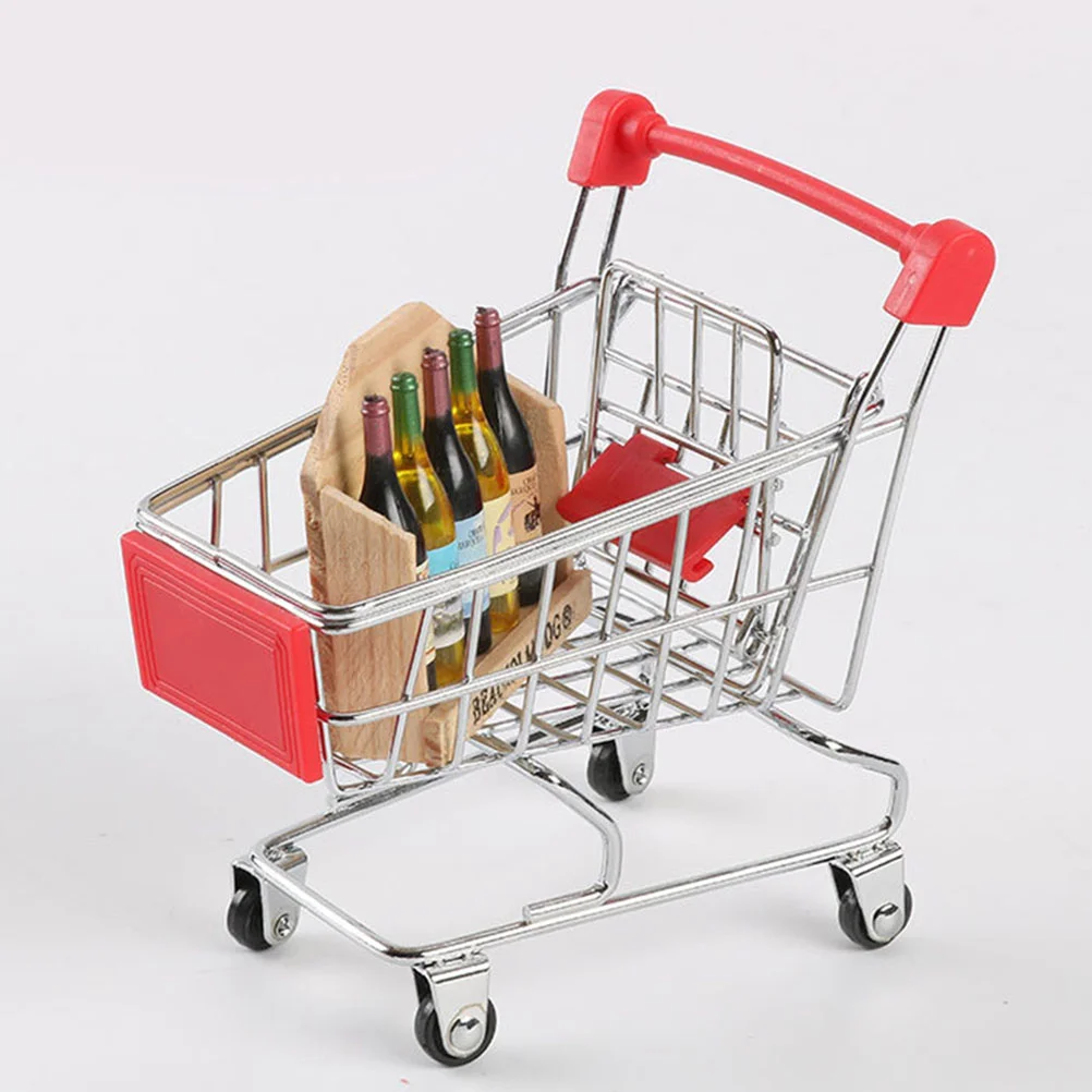 

2 Pcs Toys Mini Shopping Cart Miniature Storage Supermarket Trolley Baby Desk Child
