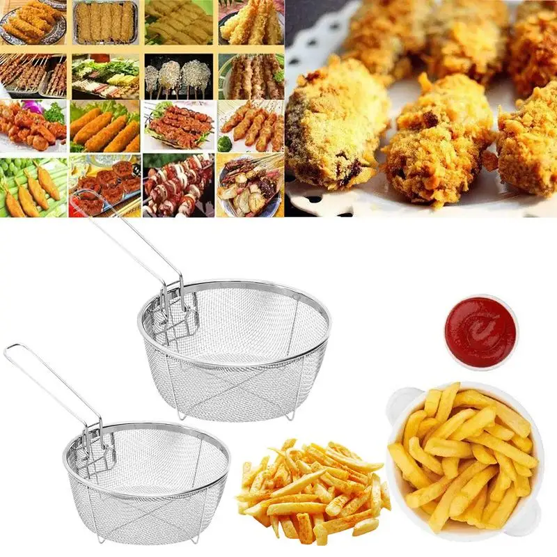 

Stainless Steel Fry Baskets Portable French Fry Basket Serving Food Strainer For French Fries Fried Fish Chicken Chops Chicken