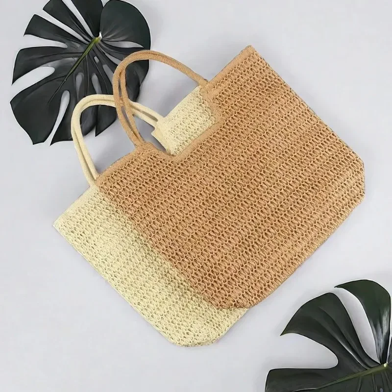 Straw Woven Tote Bag Large Capacity Shoulder Bag Versatile Knit Handbag Storage Bags For Women Stylish Vacation Beach Shopping