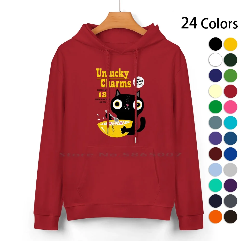 

Unlucky Charms Pure Cotton Hoodie Sweater 24 Colors Cat Cereal Lucky Charms Unlucky Vintage Character Dinomike 100% Cotton
