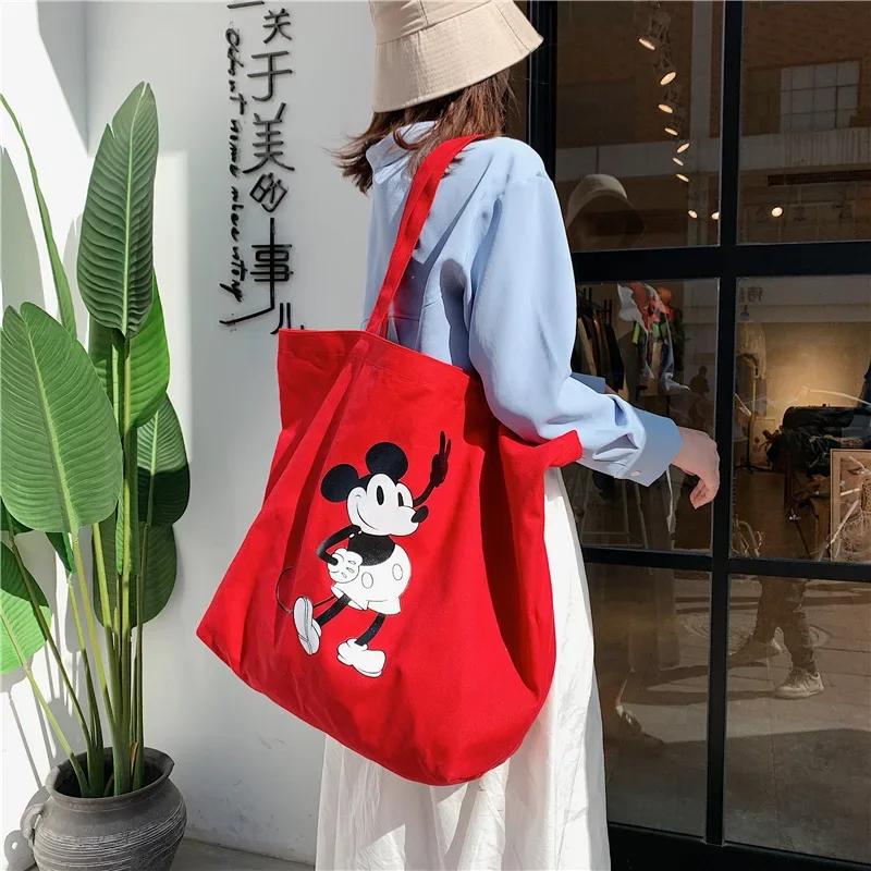 cartoon lady shoulder bag High capacity mickey mouse canves handbag cartoon shopping bag Disney big bag 3