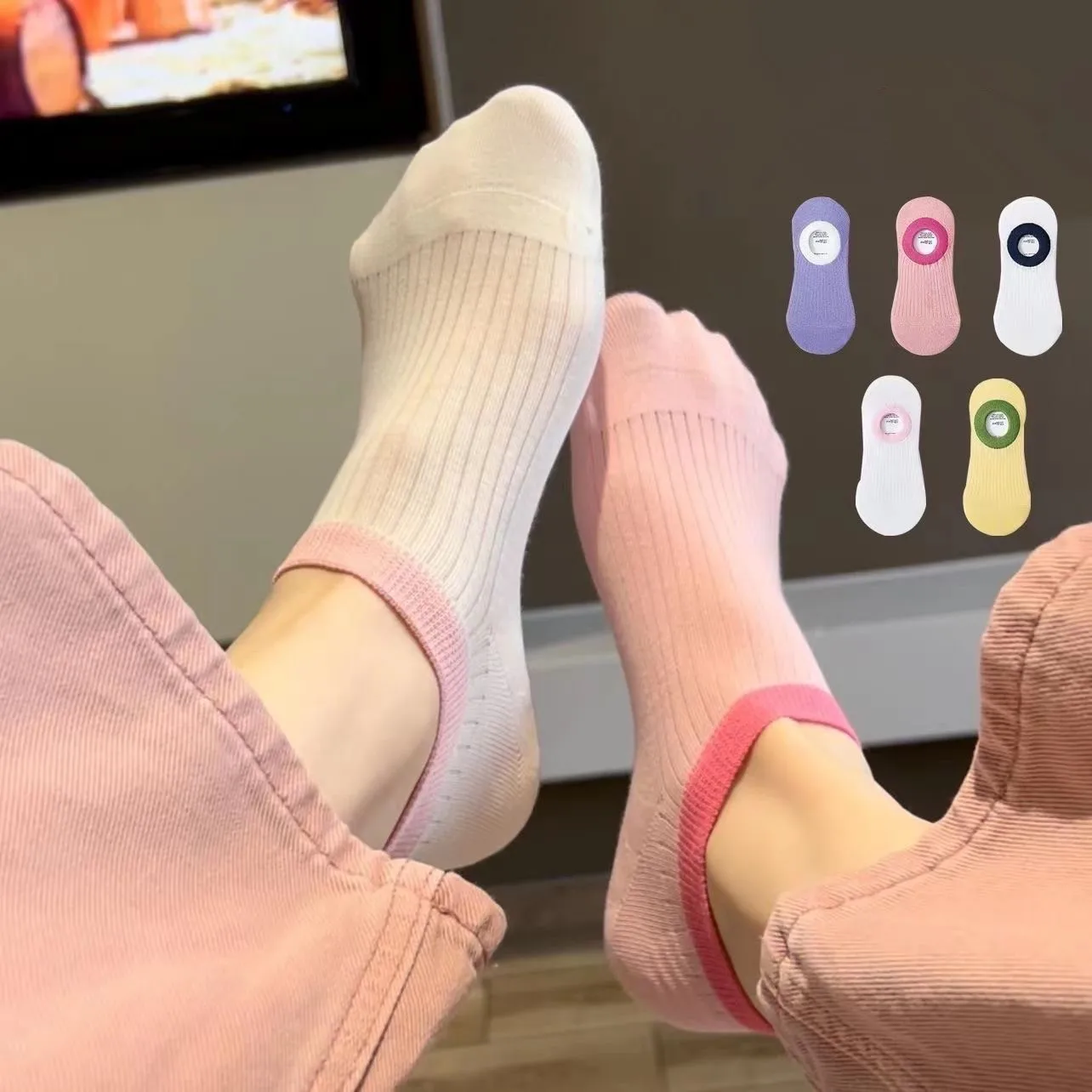 

5 pairs Korea INS Trend Cotton Cartoon Lovely Candy Color Non-slip Women Boat Socks Girls Cute Invisible Slippers Sox Summer