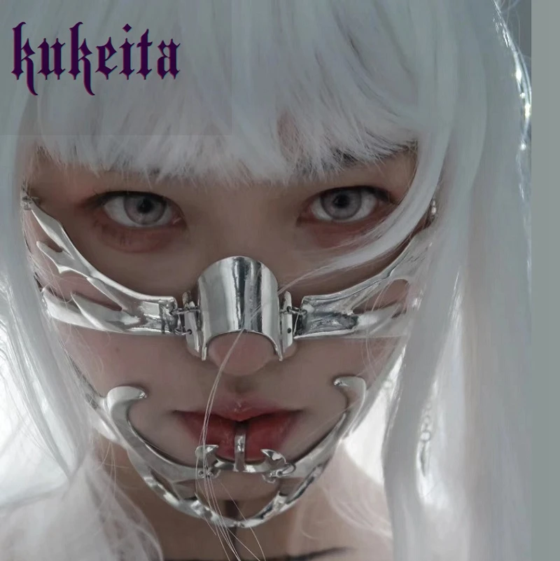 

Готическая маска Cyberpunk металлическая Механическая Mecha Alien жидкое лицо необычная Серебряная Женская Мужская Косплей искусственная Индивидуализация аксессуар