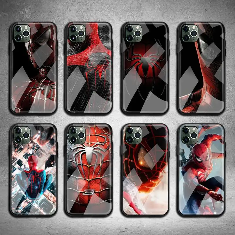 Чехол для телефона с супергероями Marvel Человек-паук закаленное стекло iPhone 13 12 11 Pro
