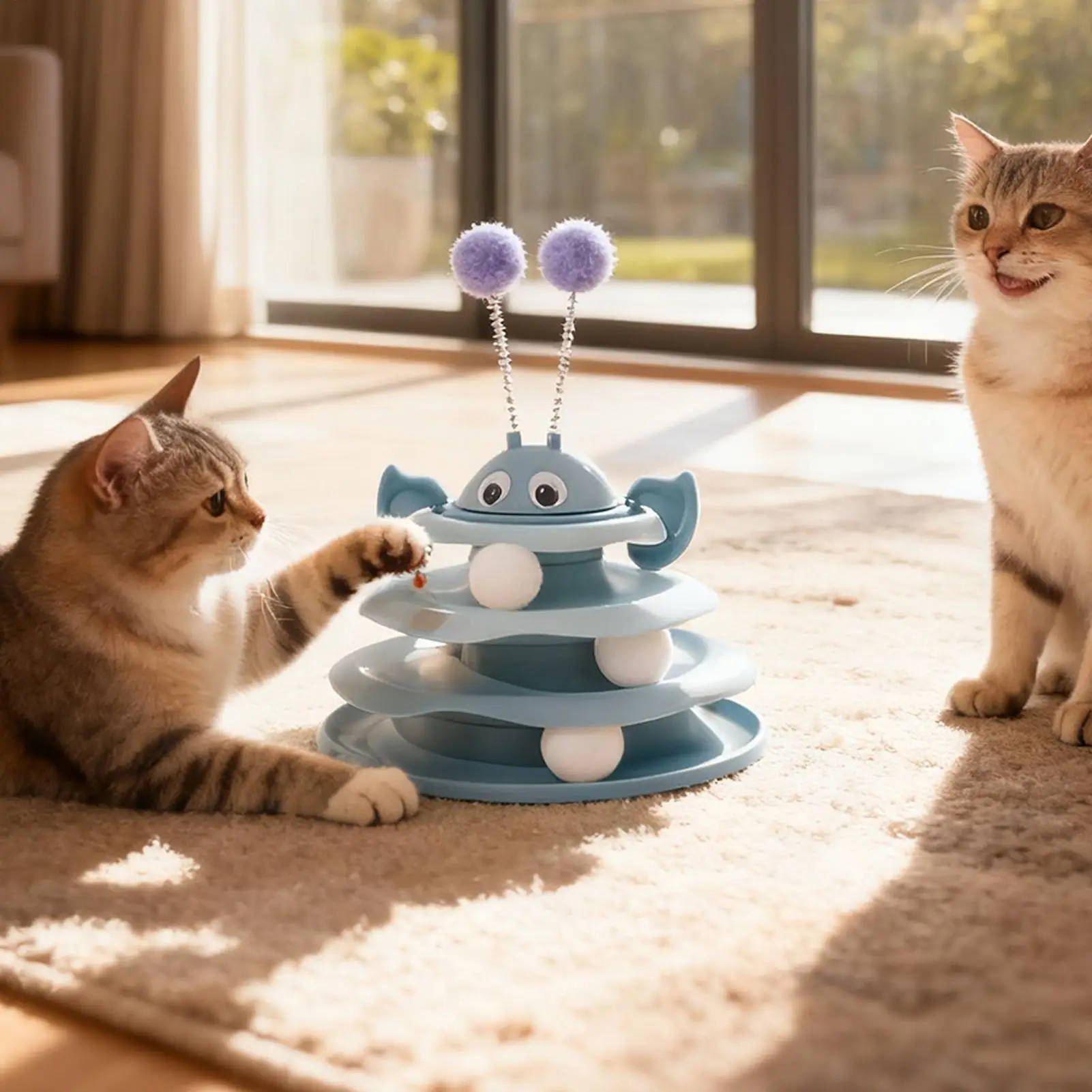 Interactive Toys For Cats 3-Level Teaser Cute Fun Indoor Cat Toys Interactive Games For Kitten Enrichment Stimulation Exercise