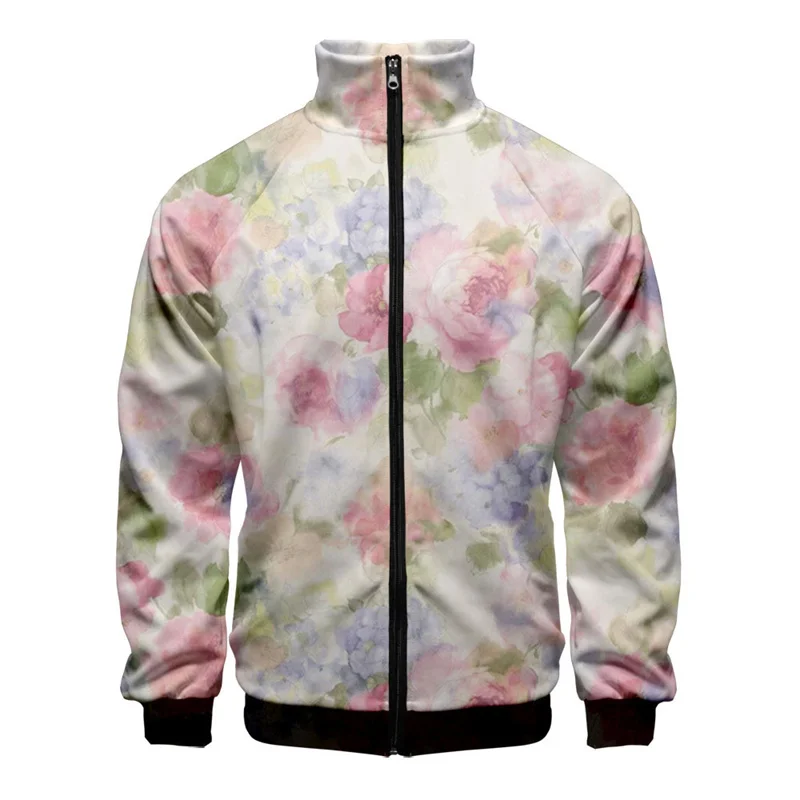 thumbnail image 1 of Chaqueta retro con estampado 3D de plantas y flores para hombre, abrigo de calle de gran tamaño, chaqueta con cremallera y estampado floral, ropa para mujer y niño, 1 of 5