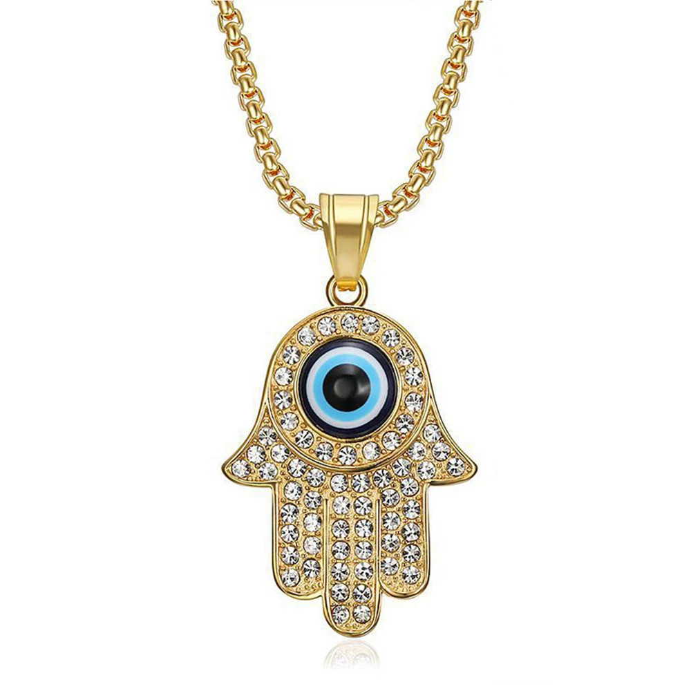 Hip Hop Iced Out Bling Evil Eye Pendant Gold Color Stainless Steel ...