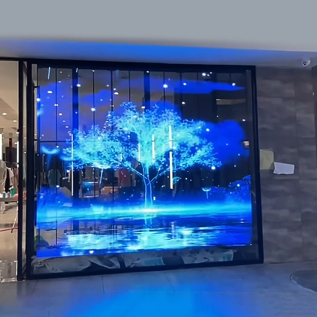 P3.91 Transparent Glass LED Window Display LED Mesh Screen for Shopping ...