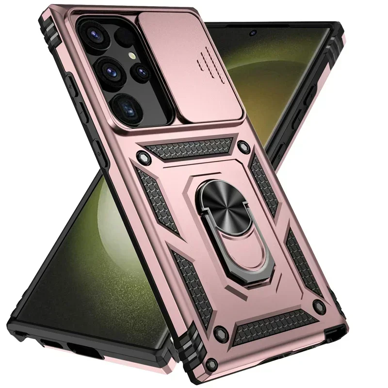 Military Grade Armor Case with Slide Camera Lens Cover and Holder Ring Stand