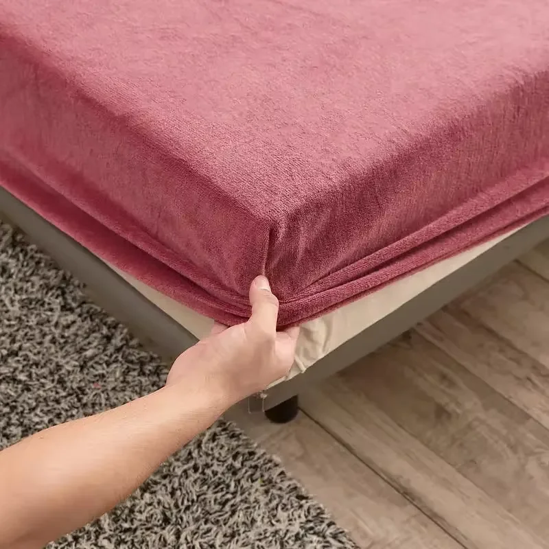 Winter Plush Elastic Fitted Sheet Double Bed Sheet Soft Warm Velvet Bedspread Mattress Cover Bed Linen Protector 90 150 160 180 mattress cover