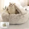 Soft Plush Pet Bed with Cover Round Cat Bed Pet Mattress Warm Cat Dog 2 in 1 Sleeping Nest Cave for Small Dogs 5