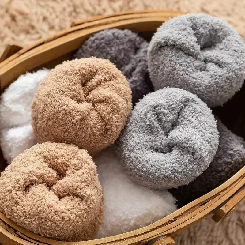 Winter Herren Halbe Fleece Socken Thermo Korallen Fleece Reine Farbe Warm Verdicken Weiche Mid-rohr Boden Hause Schlafen socken für Frauen – Detail 37