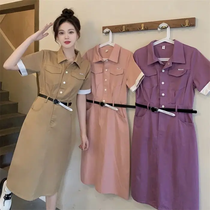 

Женское облегающее платье-поло, офисный пуловер большого размера с трапециевидной юбкой, лето 2024