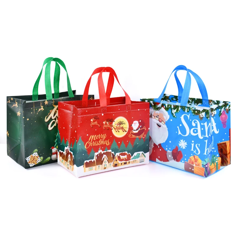 Christmas Tote Bag With Handles Santa Claus Snowman Candy Gift Packaging Bag Merry Xmas New Year Party Decor Noel Shopping Pouch christmas gift bags gift bags