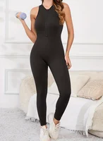 Women Zip Up Bodycon Jumpsuits Ribbed Sleeveless Slim Fit One Piece Pants Jumpsuits - Image 6