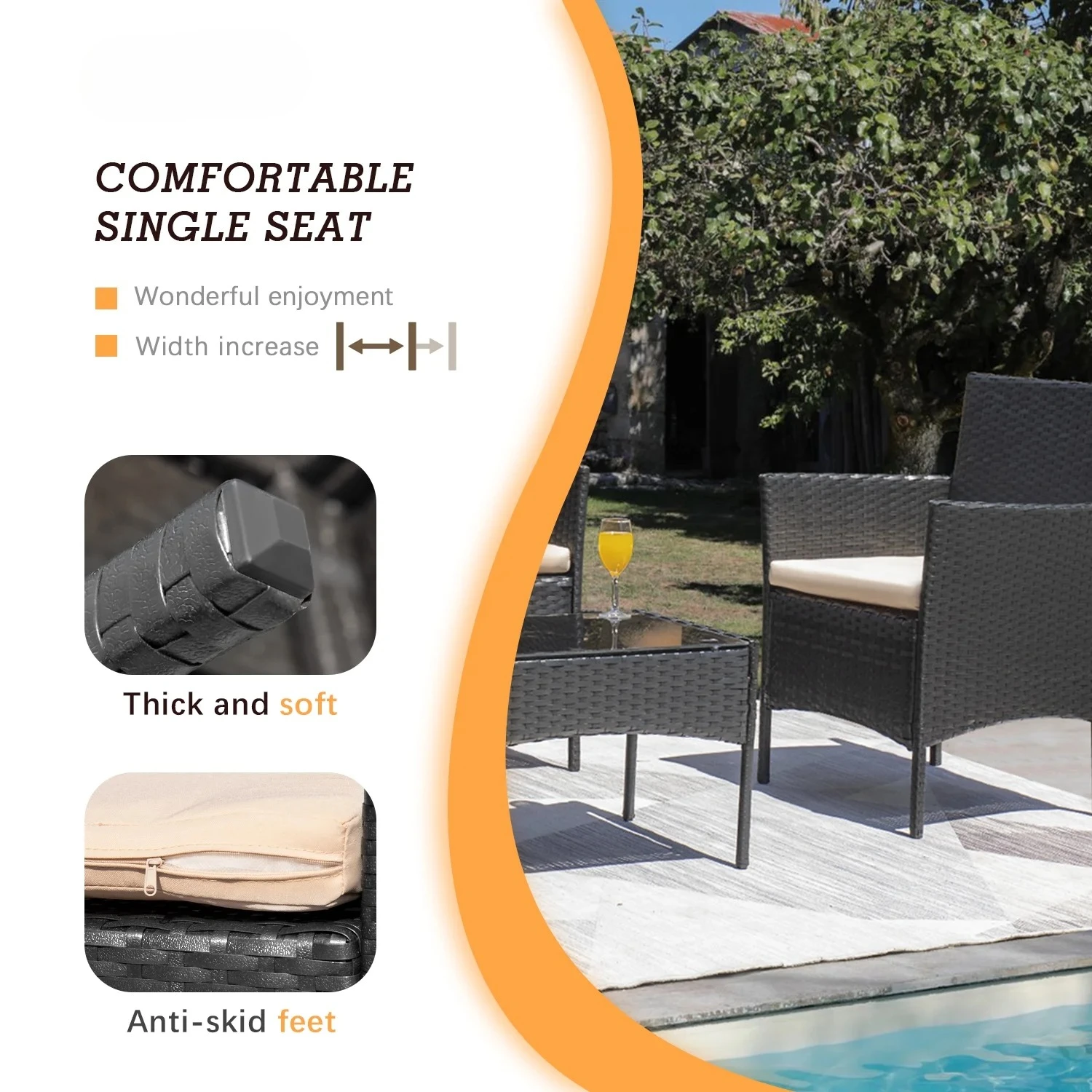 4 Pieces Patio Furniture Set Rattan Outside Furniture Wicker Sofa Garden Conversation Sets with Soft Cushion and Glass Table for 4