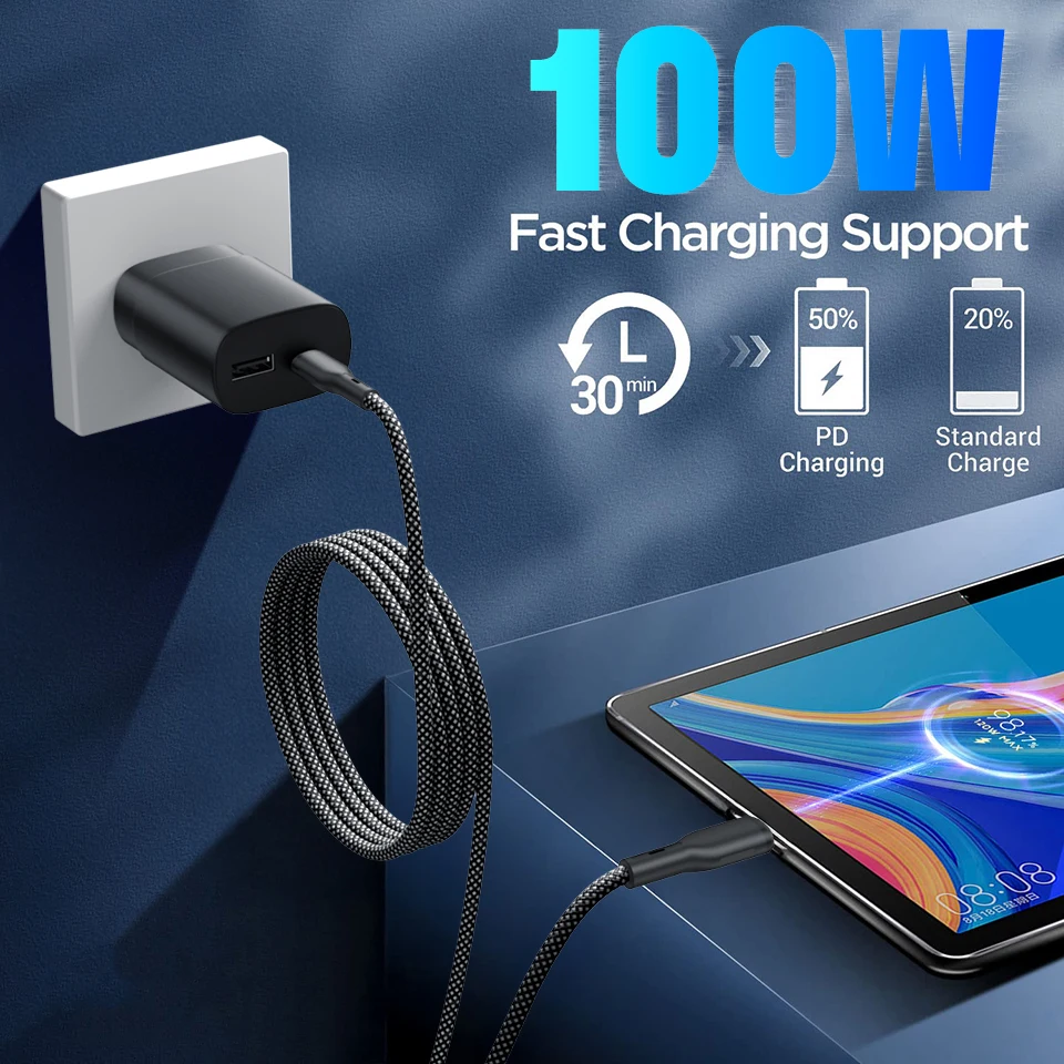 High-Power Anti-Tangle Braided USB-C Magnetic Cable – 100W/60W/27W