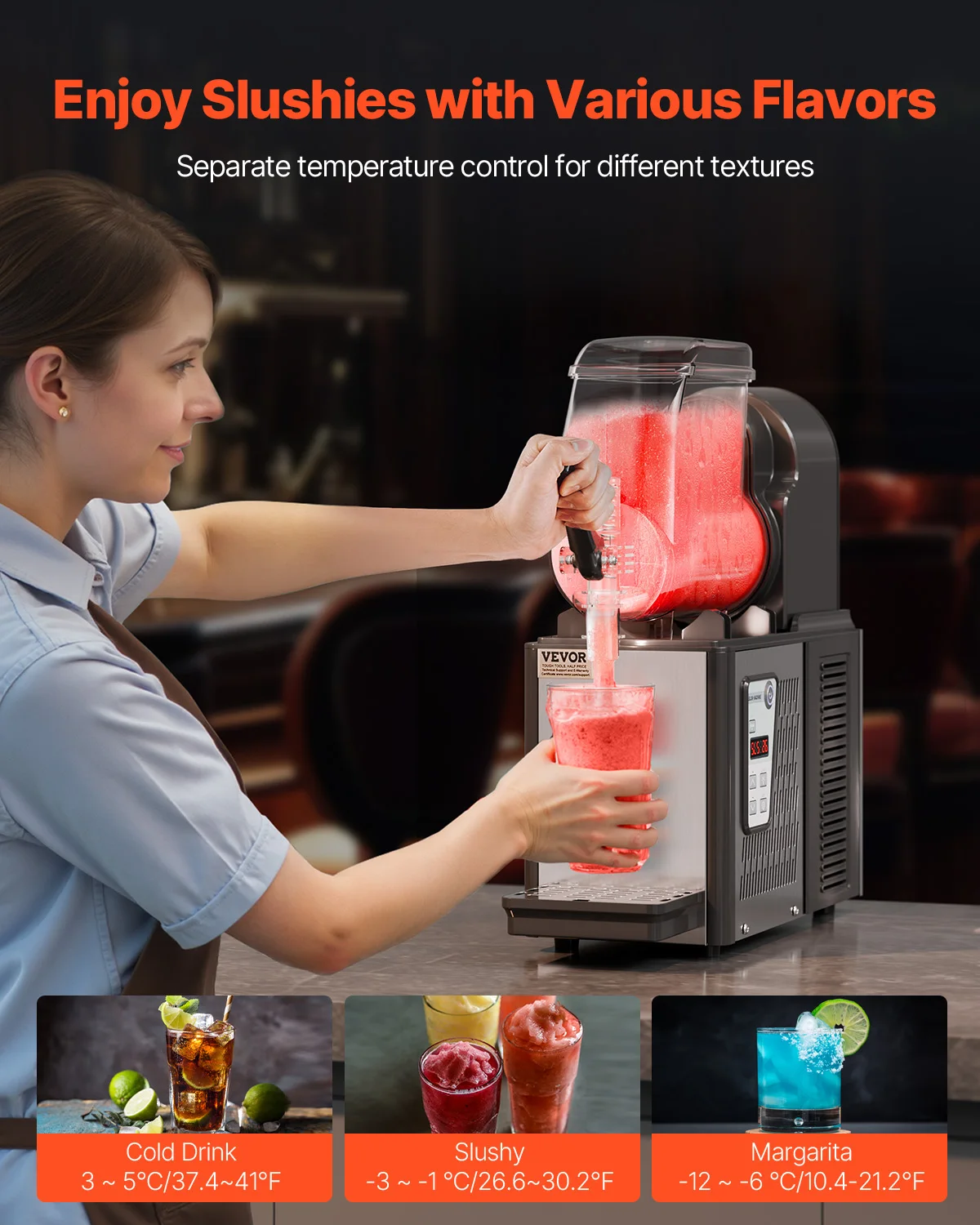 VEVOR Commercial Slushy Machine,4L Single Tank Frozen Drink Machine,16Cups Stainless Steel Margarita Smoothie Frozen Drink Maker 3